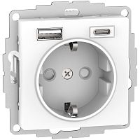 Розетка с заземлением +2xUSB тип A+C без рамки Systeme Electric AtlasDesign 1-м. белый картинка